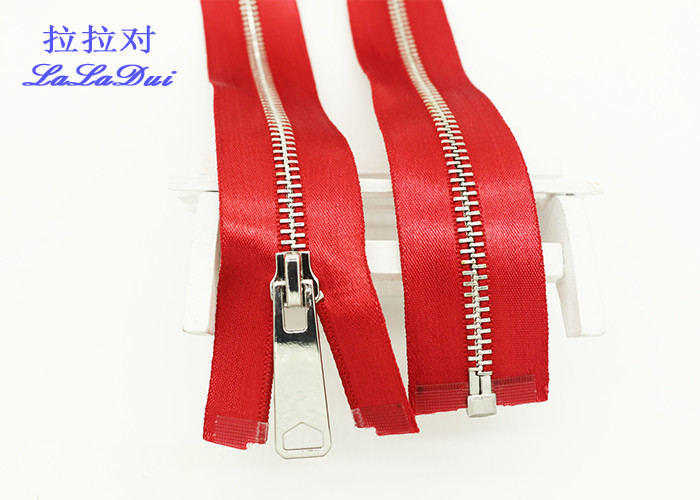 High End High Polished Metal Separating Zipper Red Tape Customized For Coveralls