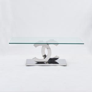China Clear 0.2cbm Tempered Glass Top Coffee Table polished stainless steel legs wholesale
