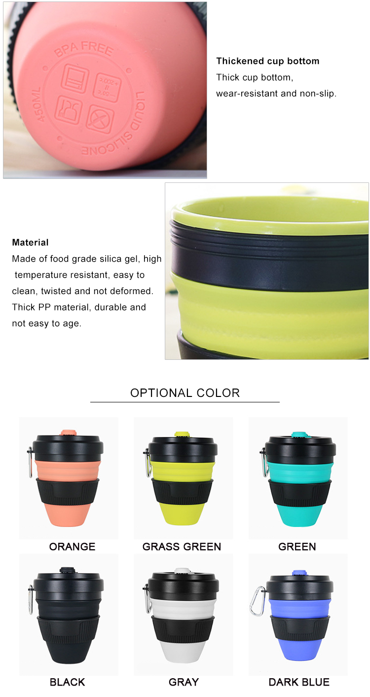 450ml Retractable Food Grade Silicone Travel Mug