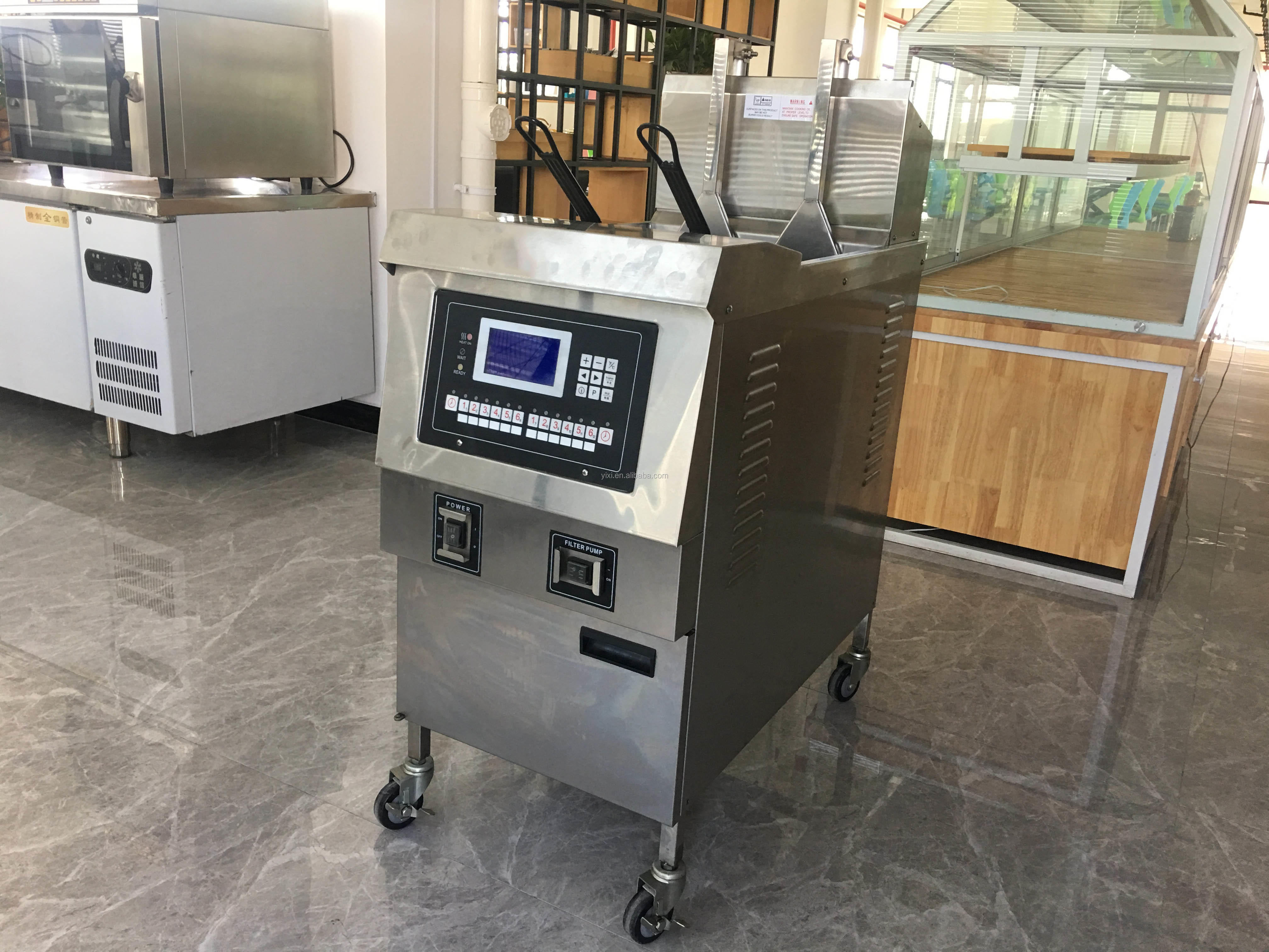 Auto Lift&Down Two Pots Four Baskets With Oil Filtration Electric Heating Chips Open Deep Fryer