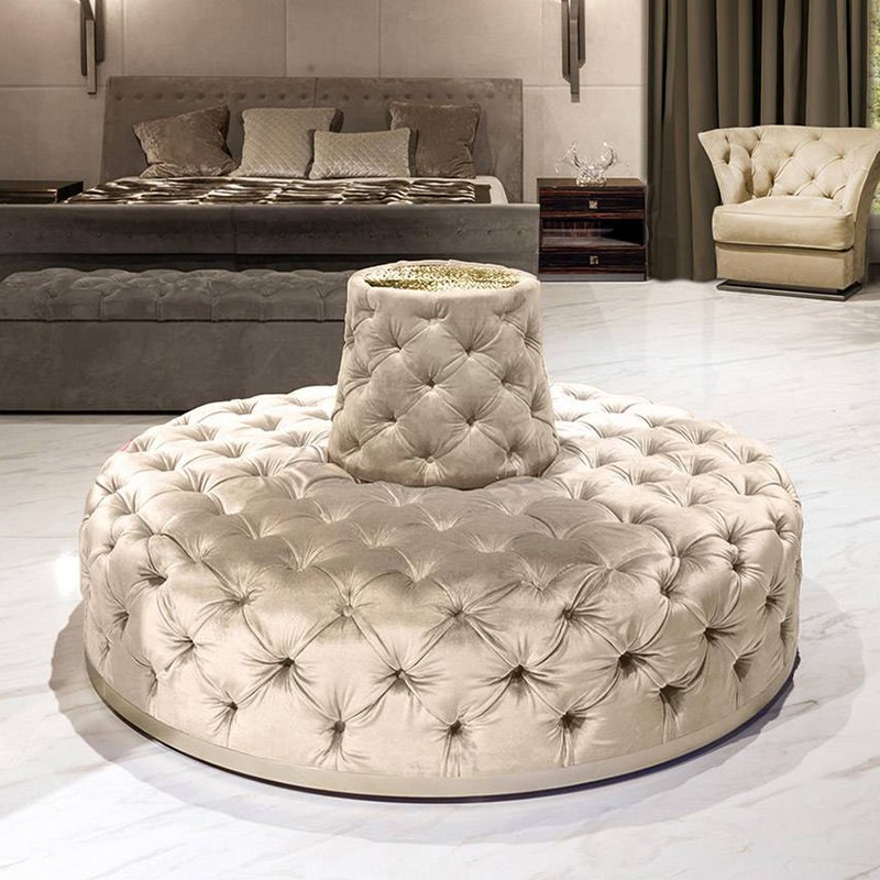 Round Chesterfield Upholstered Sofa Set Living Room Tufted Button