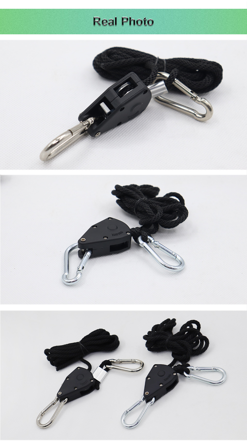Black Adjustable Grow Light Metal Rope Ratchet Pulley For Greenhouse Indoor Plant