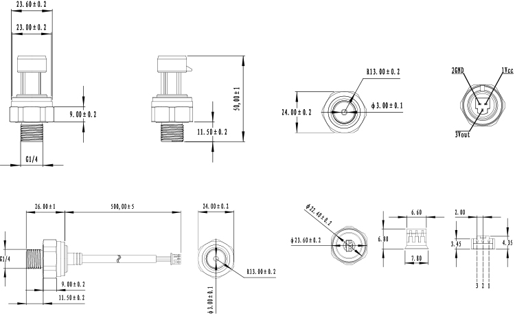Corrosion Resistance 4.5VDC Brass Housing Ceramic Pressure Transmitter