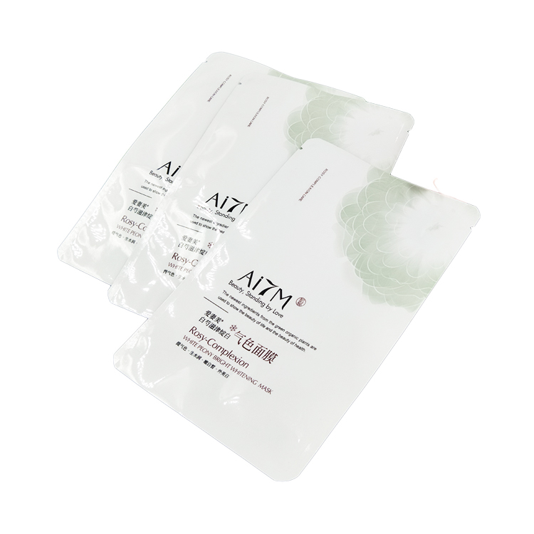 Custom Printed Matt White Three Side Seal Plastic Facial Mask Packaging Bags