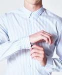 Striped Mens Long Sleeve Button Down Dress Shirts Wrinkle Resistant For Office
