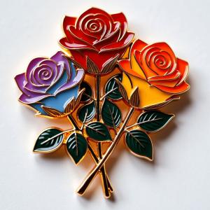 China Zinc Alloy Rose Bouquet Fridge Magnet With Metallic Leaves wholesale