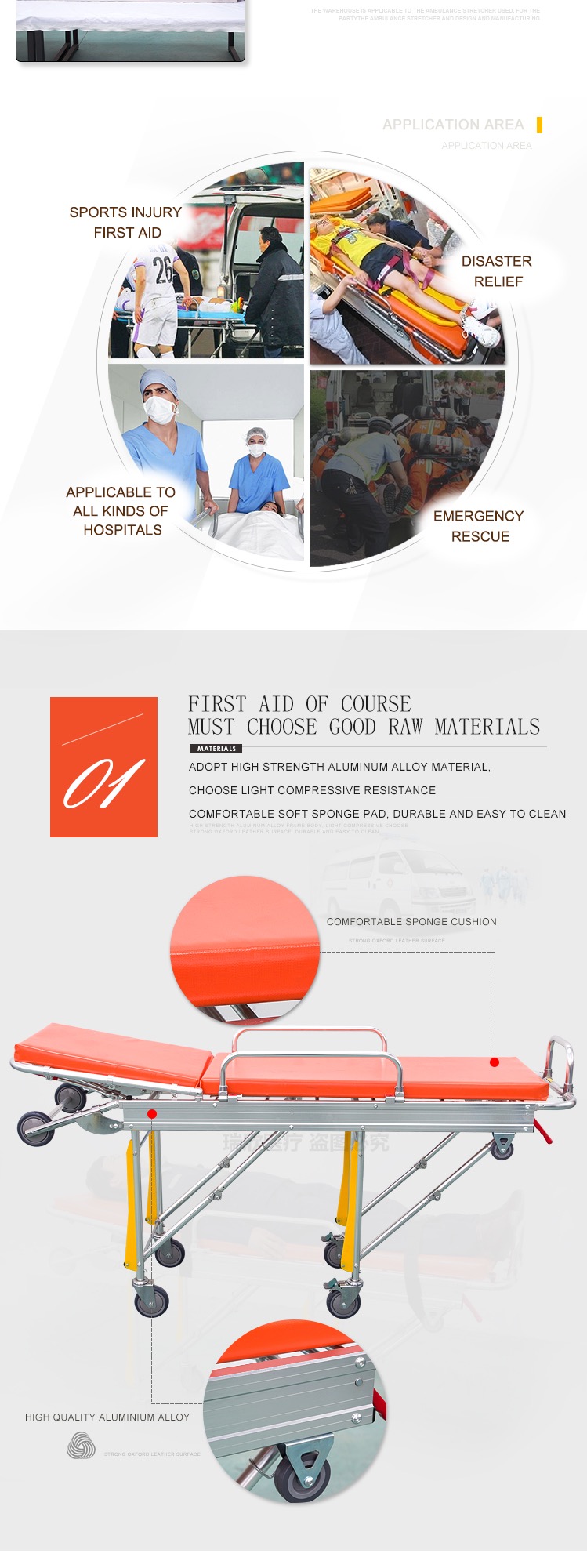 Customized Ambulance Folding Stretcher With Wheels Ambulance Bed Stretcher