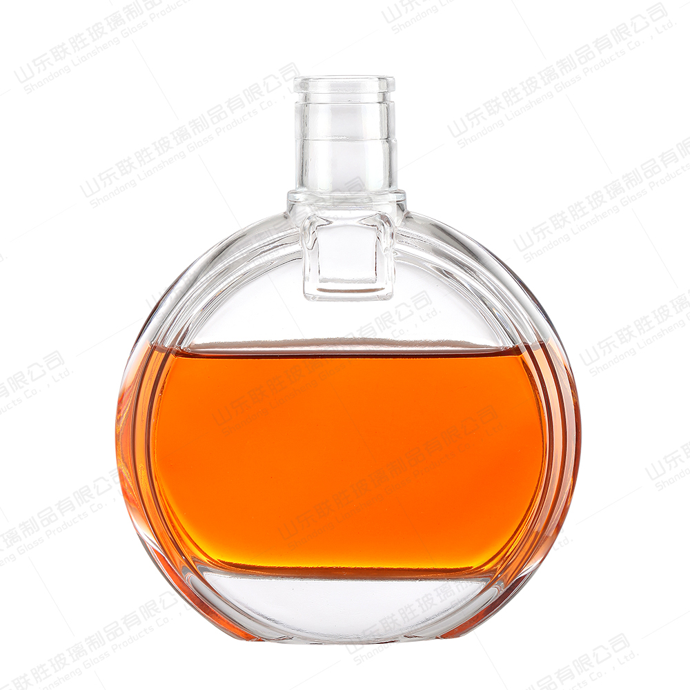 350ml 500ml 700ml Round Glass Liquor Decanter with Hot Stamping and Engraved Glass Lid