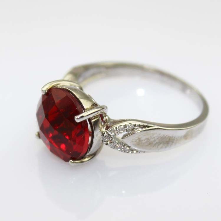 Round Garnet Cubic Zircon 925 Silver Ring with Whtie Gold Plated (R233)