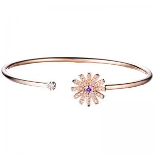 China 18K Gold Diamond Pink-Blue Gemstone Bangle 0.24ct 13 mm Diameter of the Flower on sale