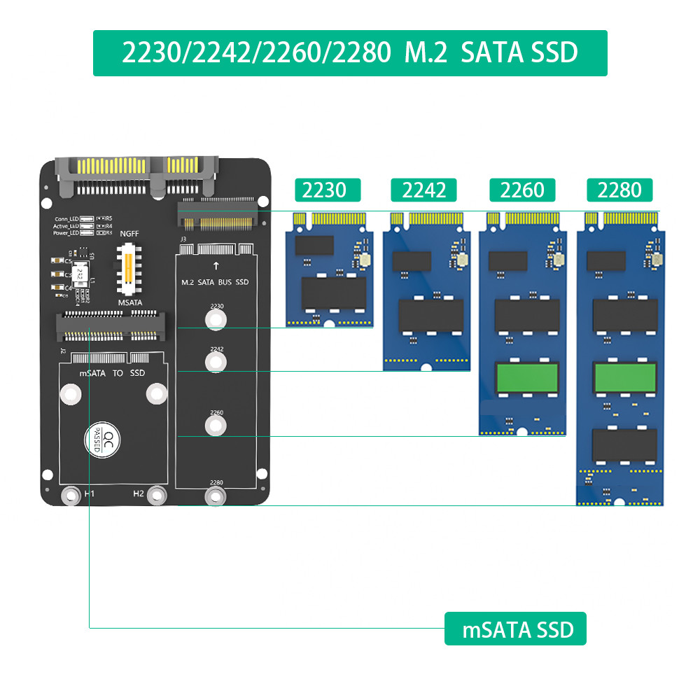 M.2 NGFF Key B & MSATA SSD To SATA3 Adapter Wireless Card