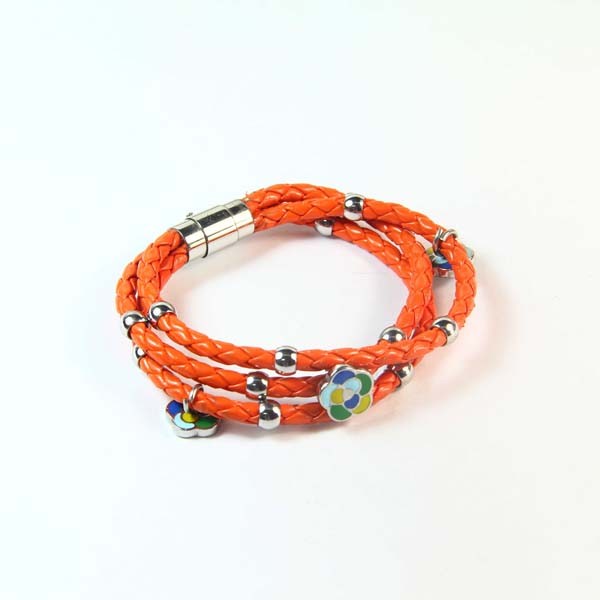 Europ American Fashion Trendy Stainless Steel Geniune PU Leather Bracelet Bangle