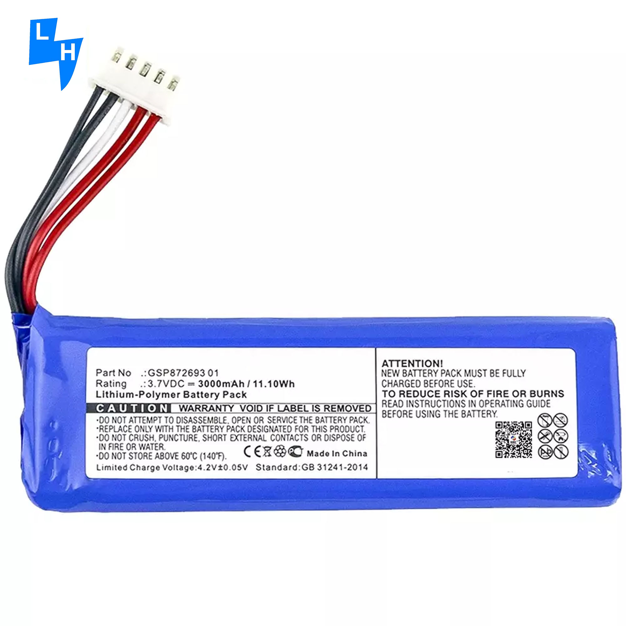 MP3/MP4 Player Rechargeable GSP872693 P763098 03 Speaker Battery for JBL Flip 3 Gray