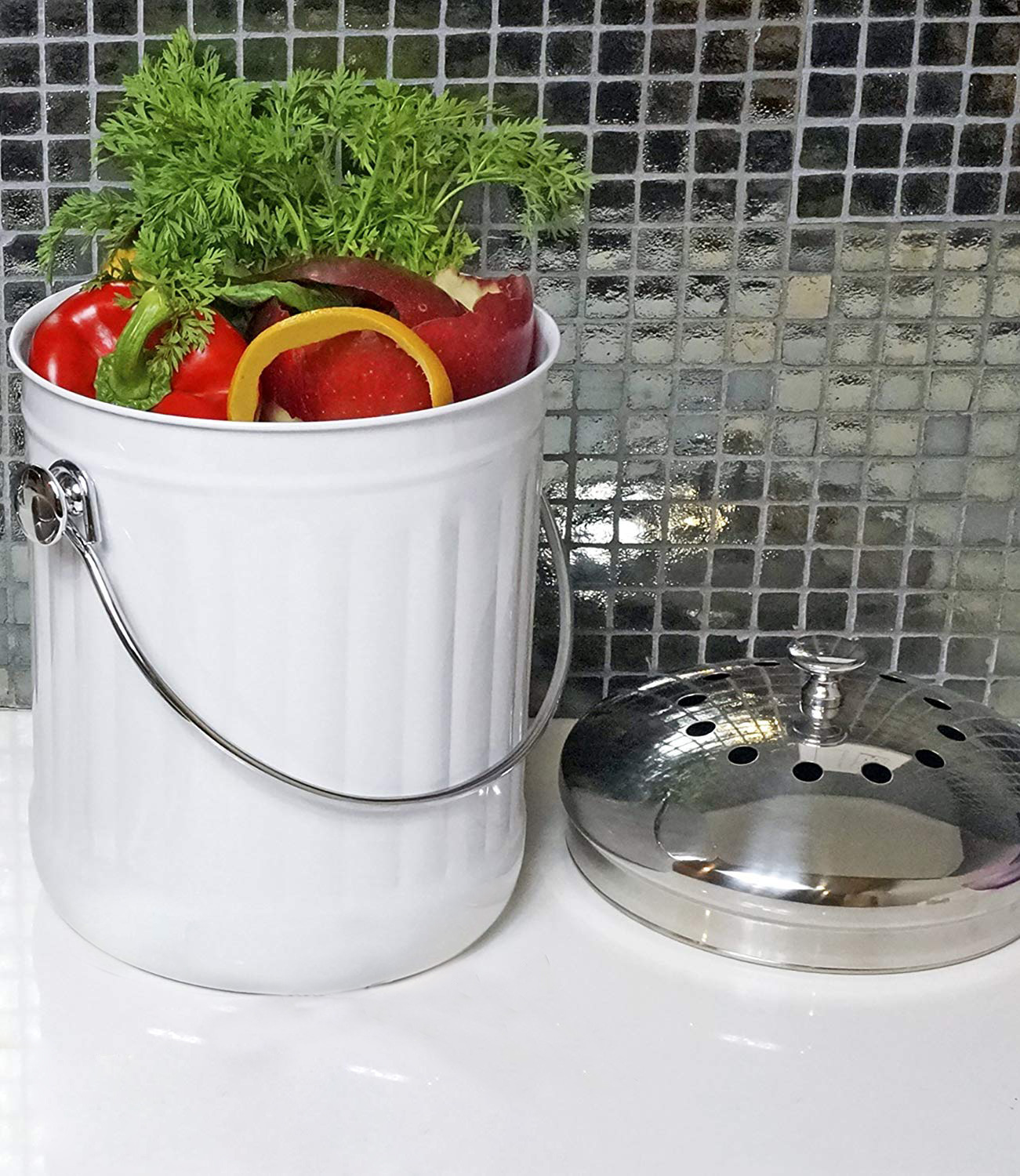 Kitchen Compost Bin for Counter or Under Sink Small Metal Indoor Home Apartment Eco Compost Pail