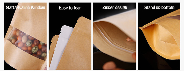 Heat Sealing BOPP Brown Kraft Paper Food Pouches Zipper Lock With Valve