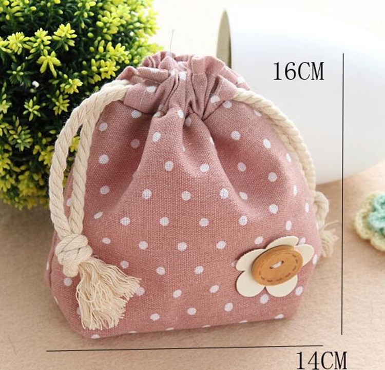 Promotional lint Polka Dot Mini Handbag Drawstring Bag folding pouch pocket custom size and color for Shopping Gift