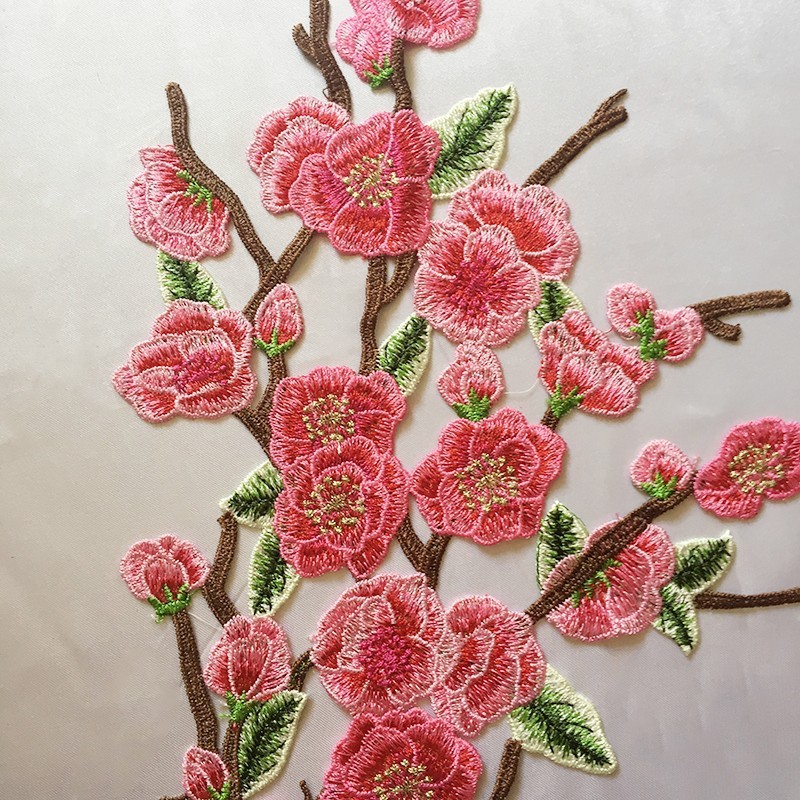 Hot Fix Motif Wintersweet Embroidery Lace Flower China Nation Style