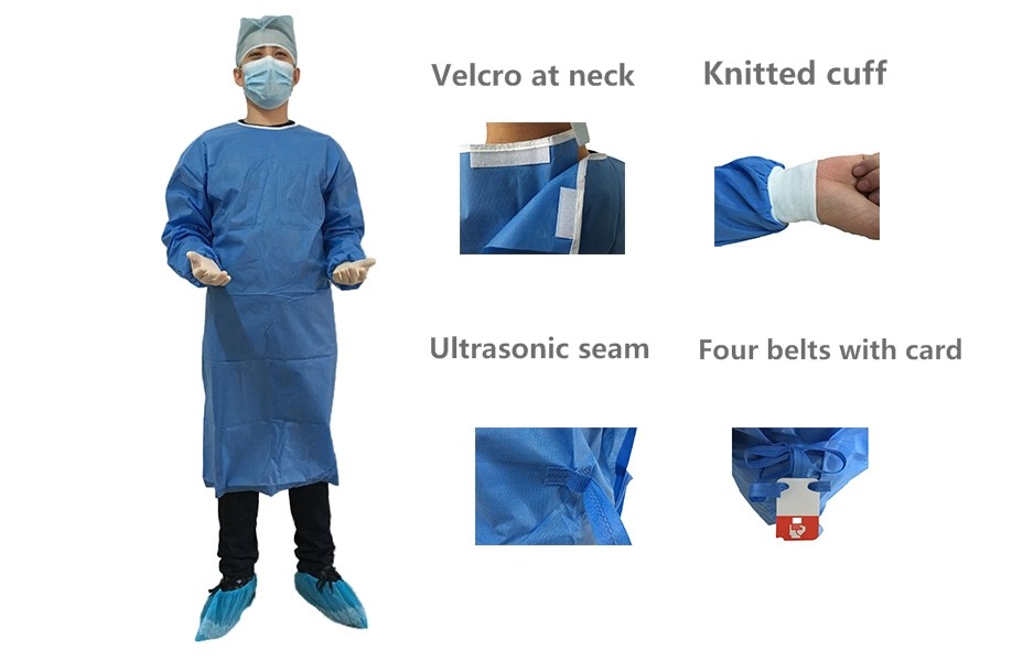 SMMS Disposable Surgical Gown , Fluid Blood Impermeable With Hand Towels For Surgery