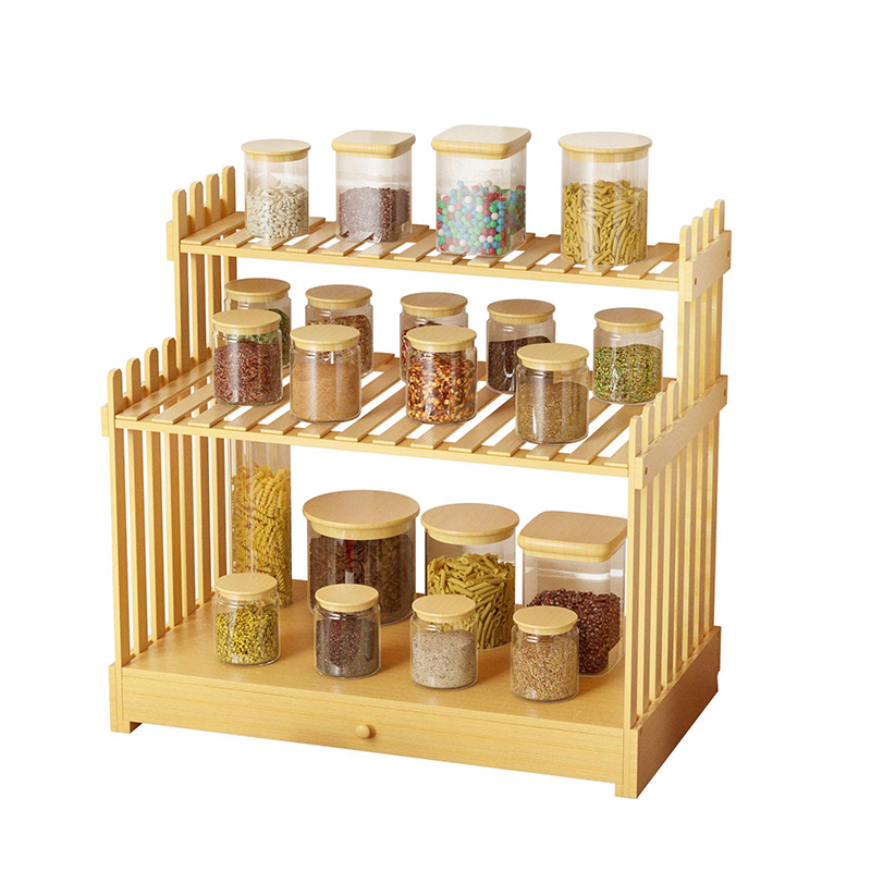 Sustainable Bamboo Spice Rack 3 Tier Multifunction Rectangle Storage Kitchen Customizable