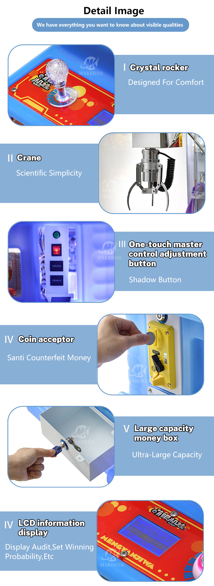 Colorful Mini Claw Machine Coin Operated Amusement Gift Game Machine Small Toy Claw Crane Doll Machine