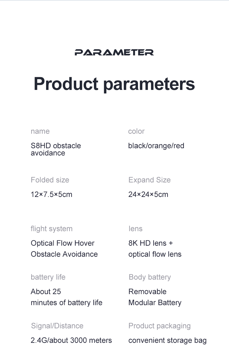 7.4V 2500mAh Battery Capacity Aerial Quadcopter Drone with Dual Camera and Obstacle Avoidance
