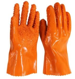 China 27CM Insulated PVC Coated Gloves Orange PVC Chemical Resistant Gloves wholesale