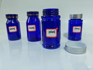 China Plastic blue PET 100ml Capsule Pill Bottle with Silver Screw Cap Medicine Vitamin Supplement Bottle Container wholesale