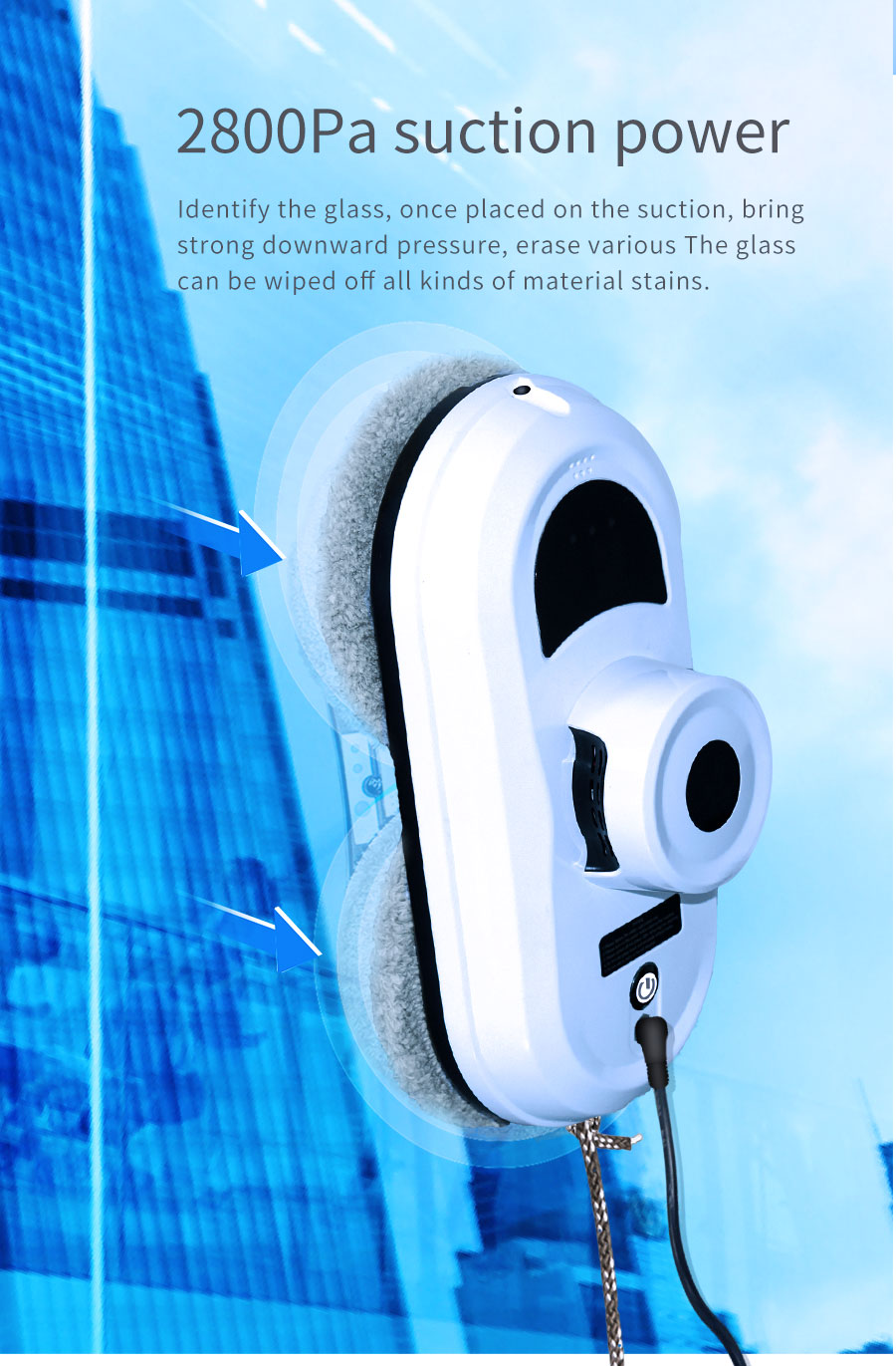 Household Huidi Automatic Window Vacuum Cleaning Robot with 2800Pa Suction US Plug
