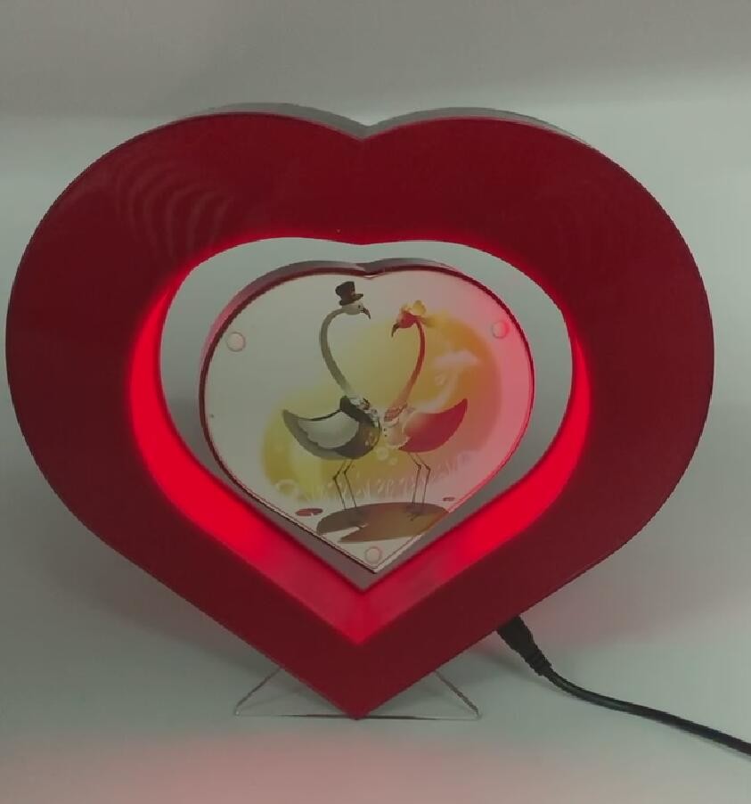 heart shape christmas gift led light magnetic levitation floating photo frame display rack for gift and decor