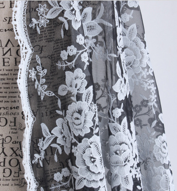 Mesh Embroidery Fabric Fashion Lace for Bridal Dress Black Ivory Double Color