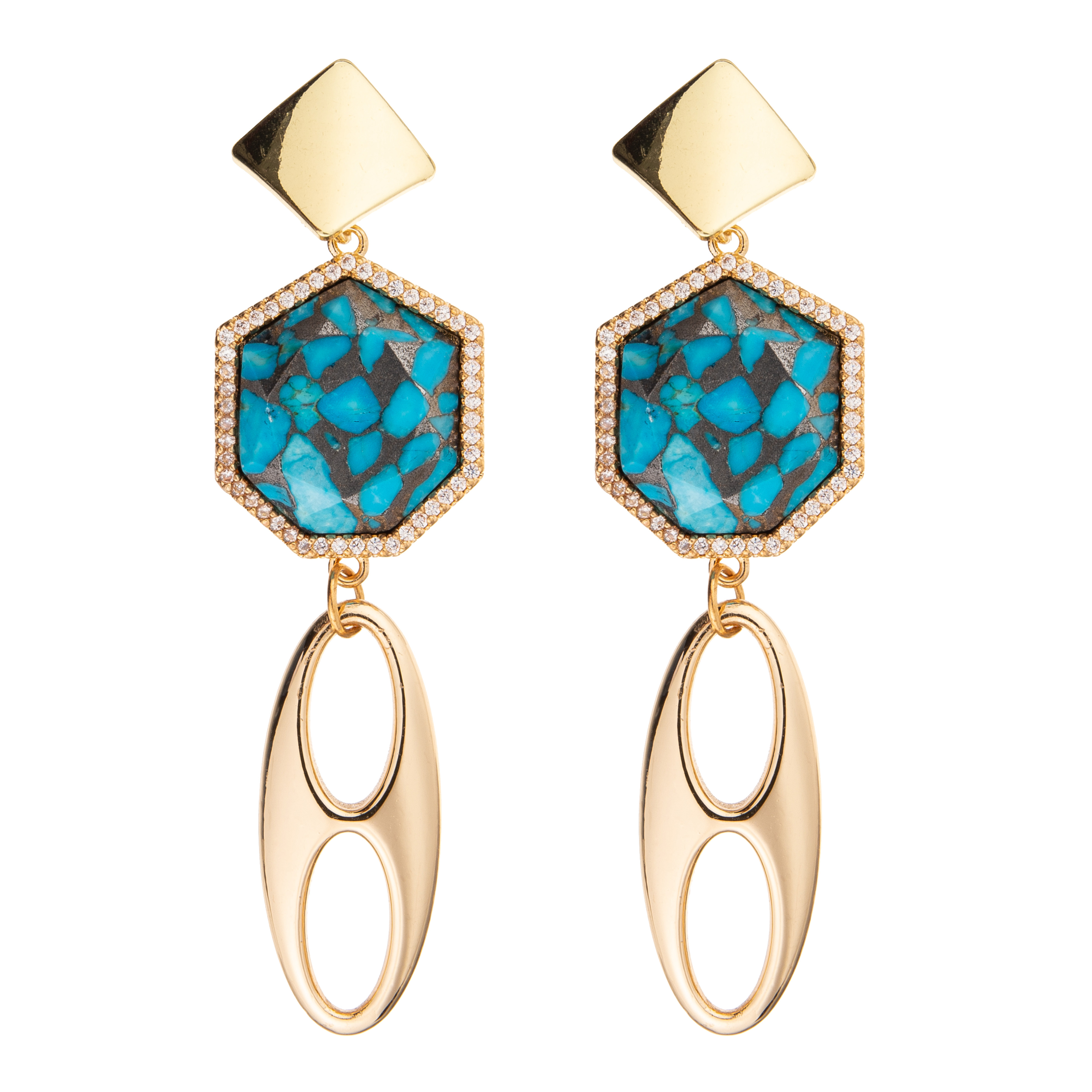 Jelewrry Gold Plated Regular Heptagon Diamond Drop Earring for Women