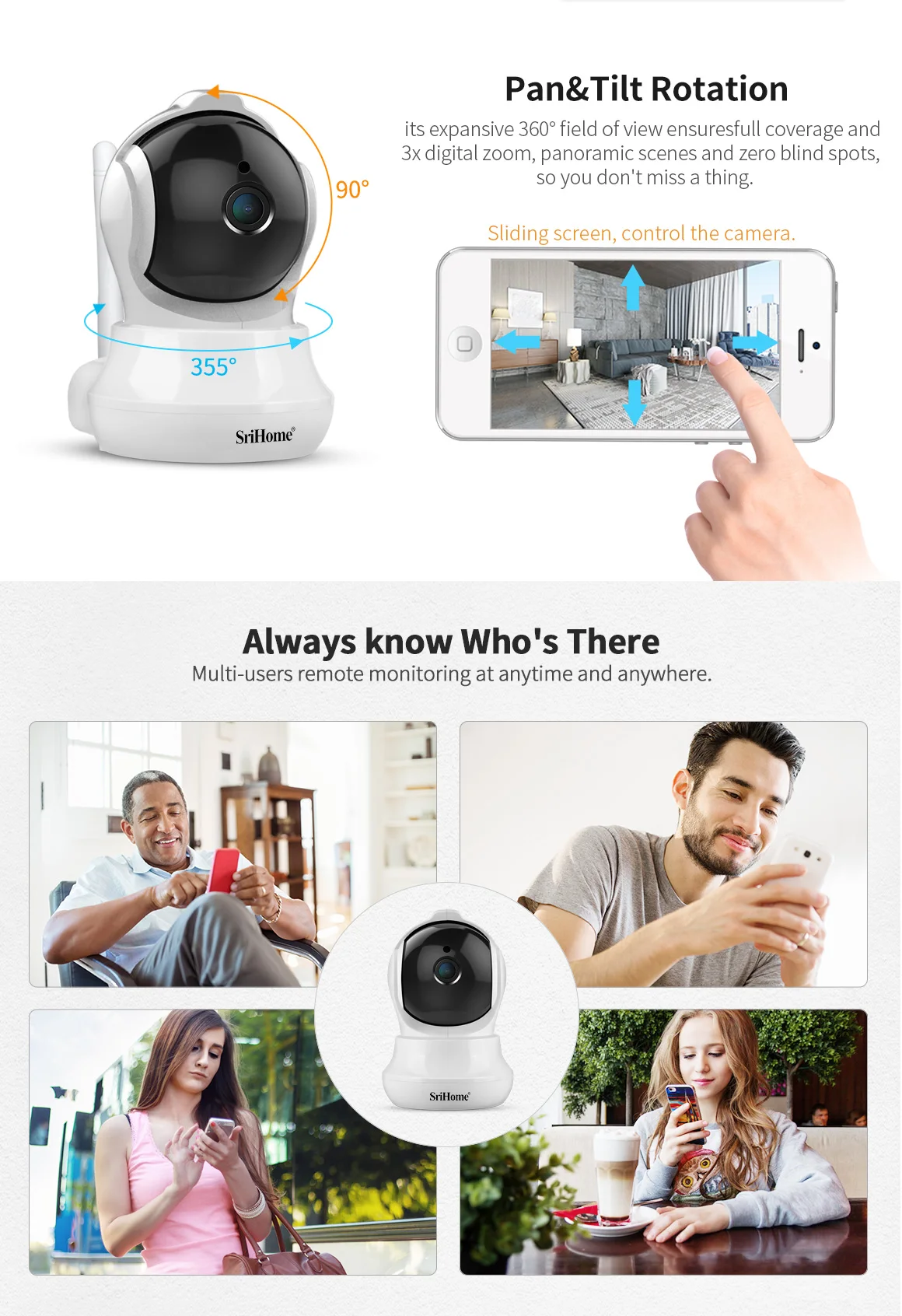 SriHome 3.6mm Lens SD Card Motion Detection Alarm Two-Way Audio IP CCTV Wireless WIFI Security Camera