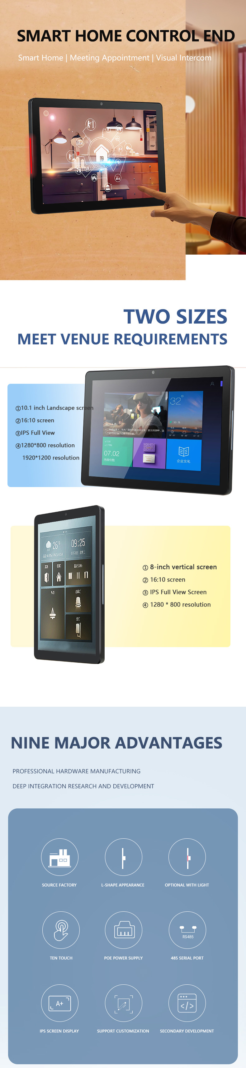 Wall Mounted 8 Inch Android Smart Tablet PC with Zigbee POE RS 485 Support