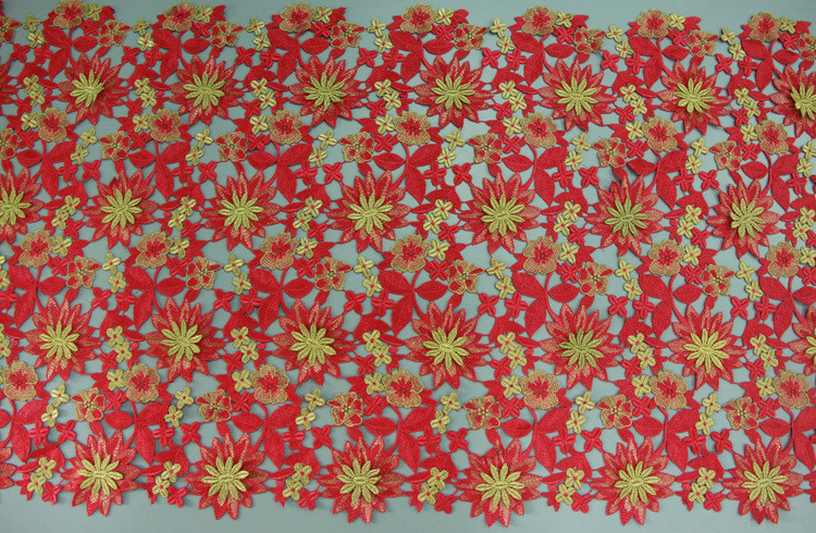 60cm Emulation Real Silks Chemical Lace Red/Green Color Water Soluble Embroidery Fashion fabric