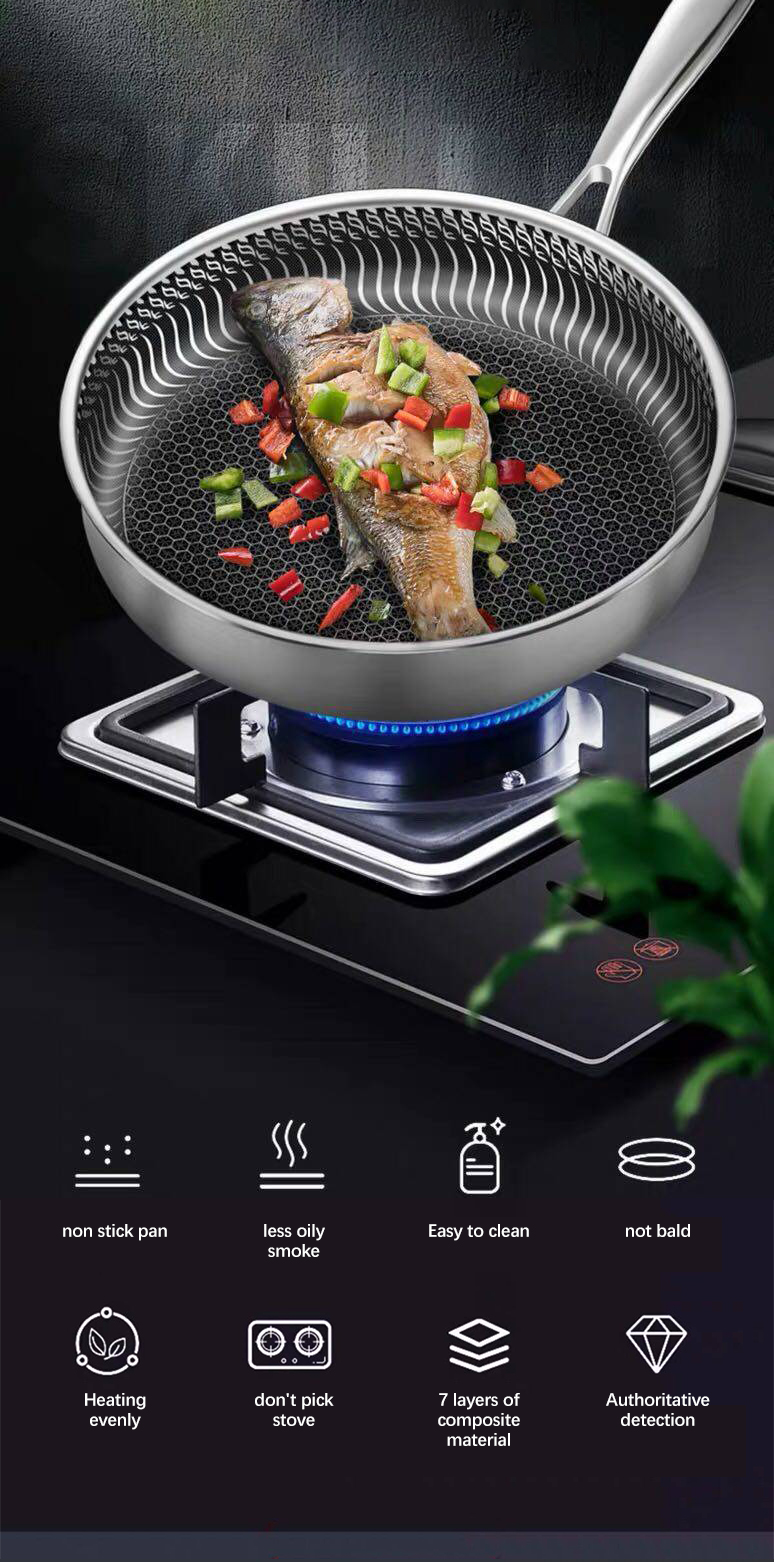 New Arrival Kitchen Cooking Frying Pan Frypan Non Stick Honeycomb 18/8 304 Stainless Steel Fry Pan