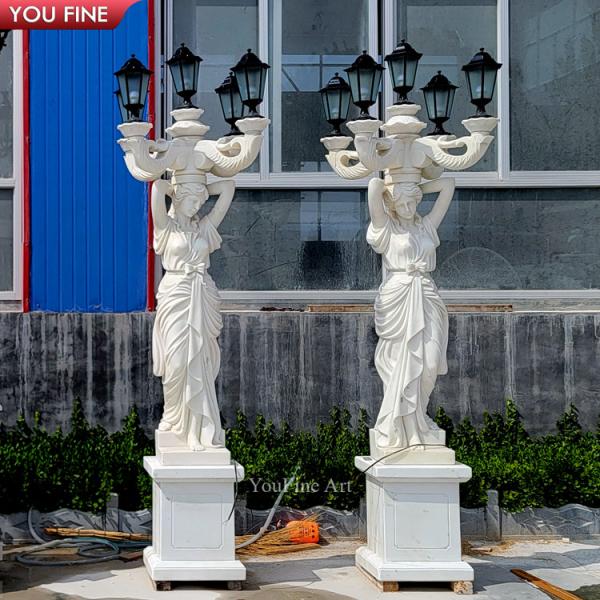 Outdoor Garden Life Size Marble Human Figure Statue Light