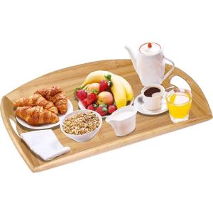 China extra large bamboo wood bed serving tray with oval handle wholesale