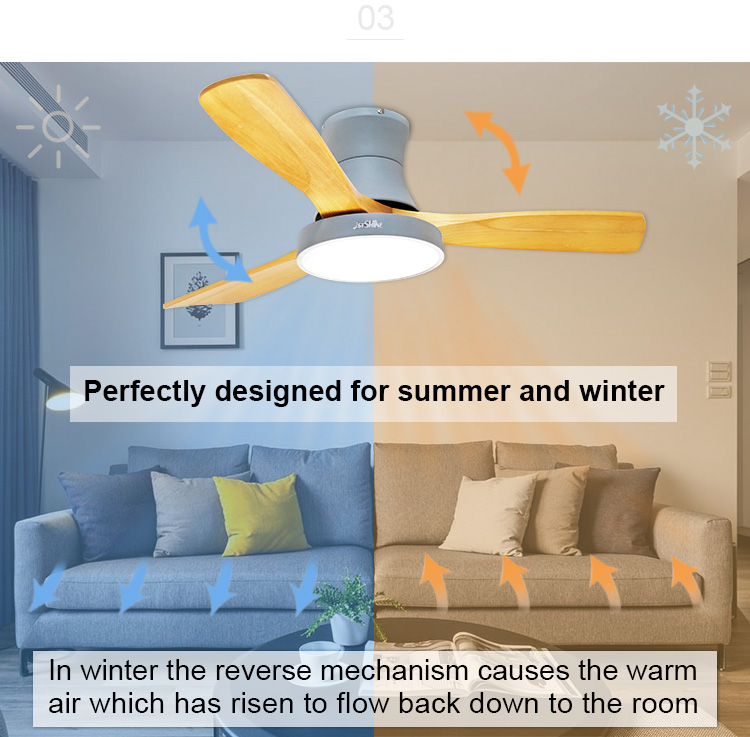 Modern Nordic Style 48 Inch 3 Wooden Blades Ceiling Fan with LED Light Energy Saving