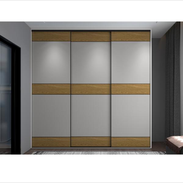 Bedroom Timber Veneer Grey Brown Wardrobe Sliding Door Modern Simple Wooden Combination