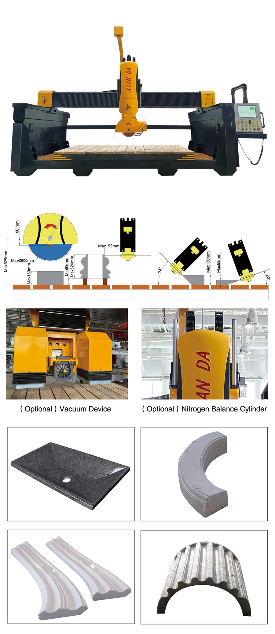 5 Axis PLC Bridge Cutting Machine Granite Quartz Marble Laser Stone Saw
