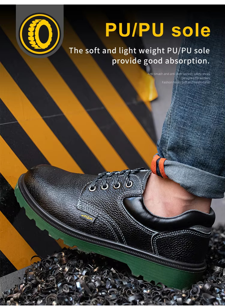 Metal Toe Industrial Safety Shoes PU Black Leather Work Shoes For Men