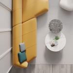 Technology Leather L Shaped Living Room Sofa Birch Legs Yellow