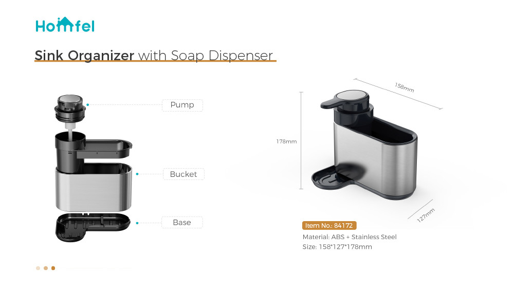 Stainless Steel Kitchen Sink Organiser Rack With Fluid Pump And Sponge Holder