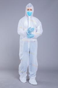 China Non Woven Elastic Hood 35GSM Disposable White Overalls wholesale