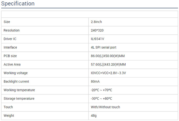 2.8 Lcd Module SPI Display Module 240*320 2.8 Inch Ili9341 Spi Tft Lcd Display