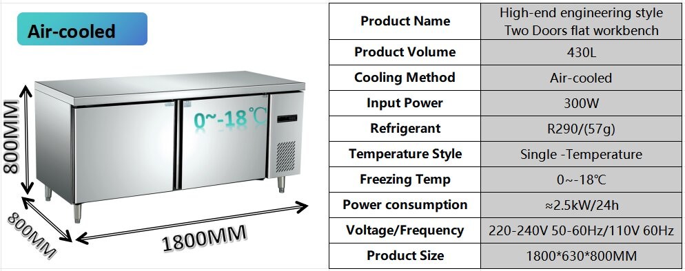 High Speed 2 Door Undercounter Freezer Intelligent Automatic Frost For Wine Bar