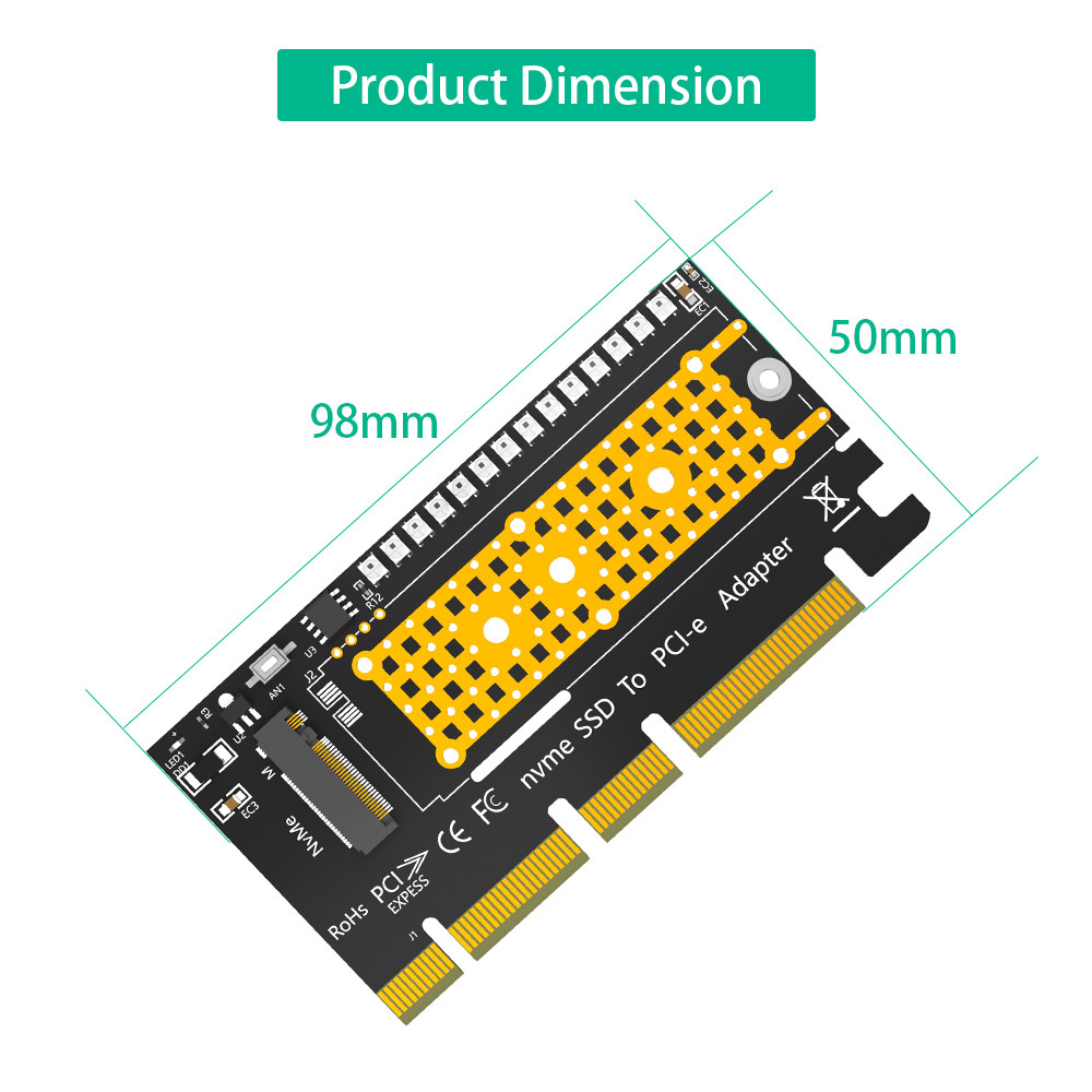 M.2 nvme SSD to PCI-E 4X/8X/16X adapter with 3528 Colorful flash LED