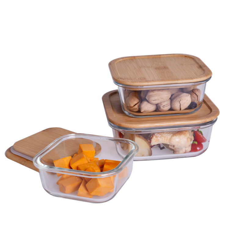 Eco Friendly Spillproof Glass Food Storage Box With Bamboo Lid