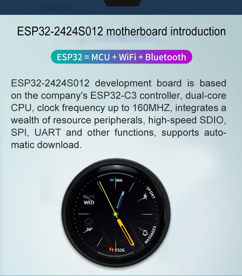 1.28-inch small LCD display ESP32 module with low power consumption applicability and wide resolution 240 * 240