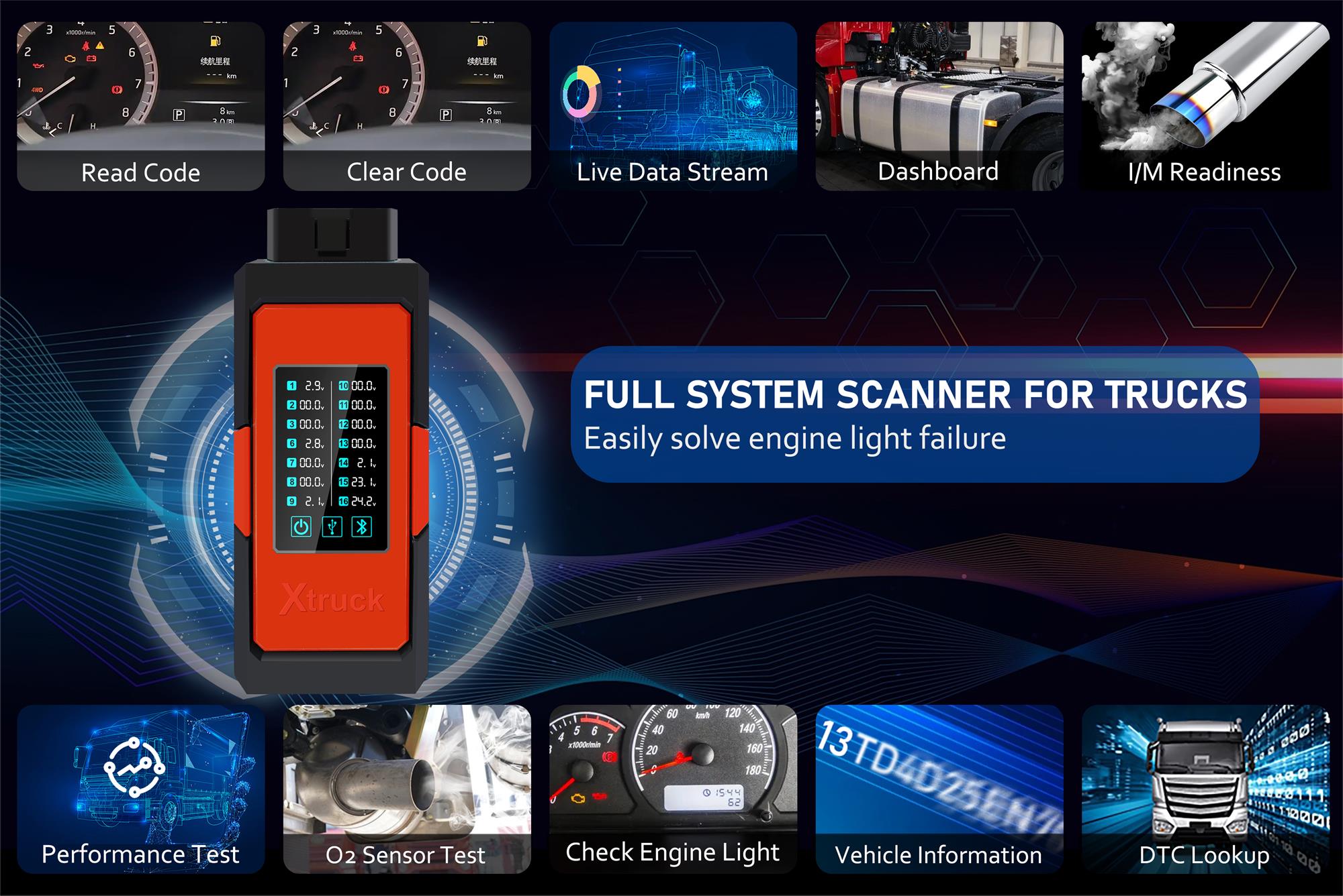 Xtruck X005 plus Intelligent Diagnosis ECU Quick Flashing post-processing diagnosis vehicle type system support SHACMAN,
